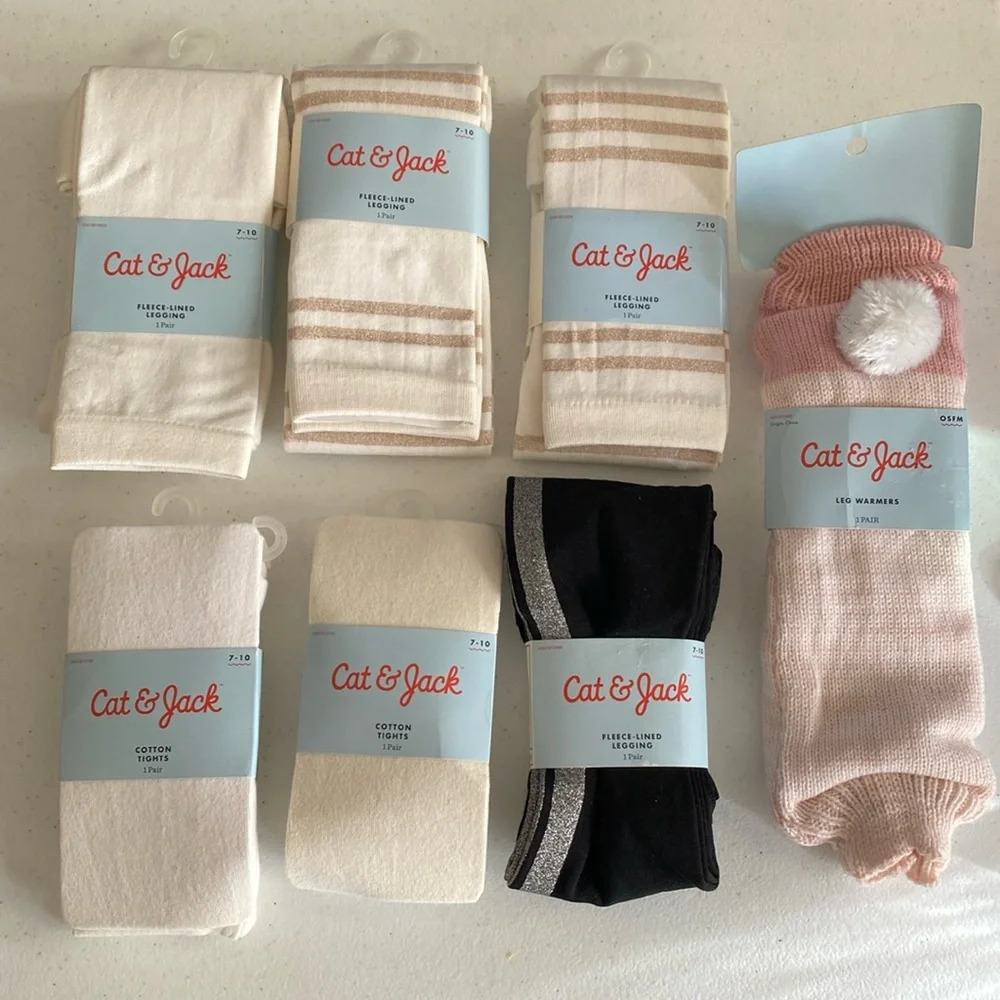 Cat & Jack 7 piece Girls Leggings, Tights, and Leg Warmerss